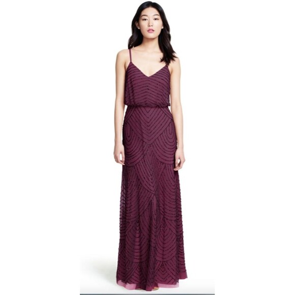 Adrianna Papell Art Deco Beaded Gown Cassis Purple sz 0 NWT Bridesmaid Prom $260 - Picture 1 of 2